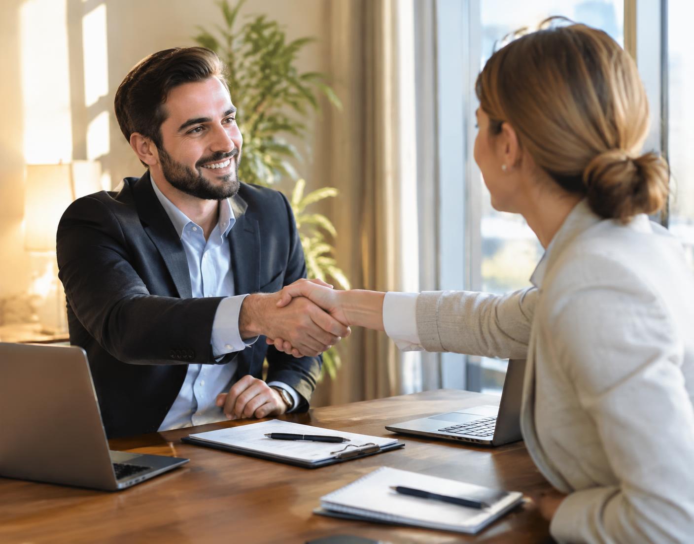 Two professionals agreeing on a project in a meeting
